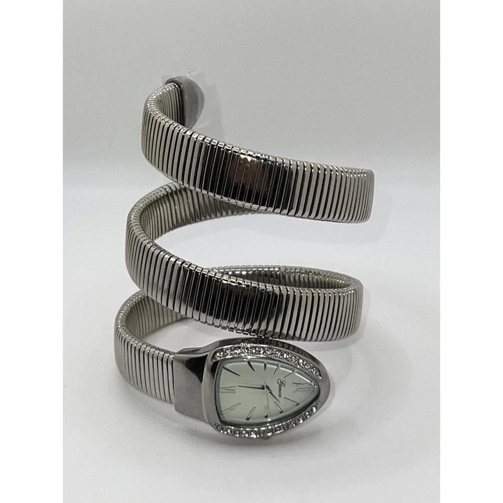 Silver‎ Tone Snake Coil Wrap Around Genoa Watch Rhinestone Bezel Elegant